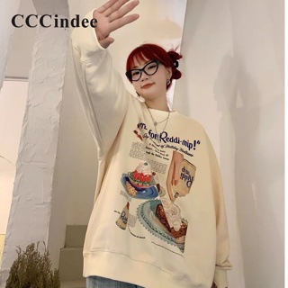 Cccindee ใหม่ เสื้อกันหนาว คอกลม แขนยาว พิมพ์ลาย ทรงหลวม สีตัดกัน เข้ากับทุกการแต่งกาย แฟชั่นสําหรับผู้หญิง 2023
