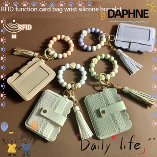 Daphne กระเป๋าใส่บัตร กําไลข้อมือ หนัง PU ประดับลูกปัดซิลิโคน แบบพกพา สําหรับผู้หญิง