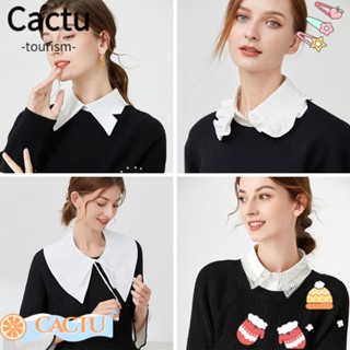 Cactu เสื้อเชิ้ต คอปกปลอม ผ้าฝ้าย และผ้าชีฟอง ถอดออกได้ สําหรับผู้หญิง