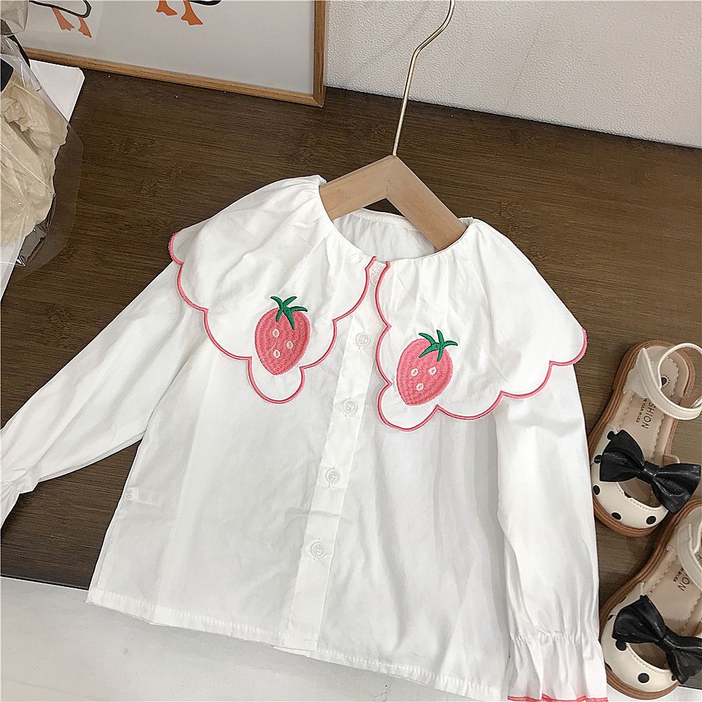 2023-spring-new-korean-childrens-wear-girls-lovely-strawberry-lapel-shirt-foreign-style-knitted-vest-dress-trend