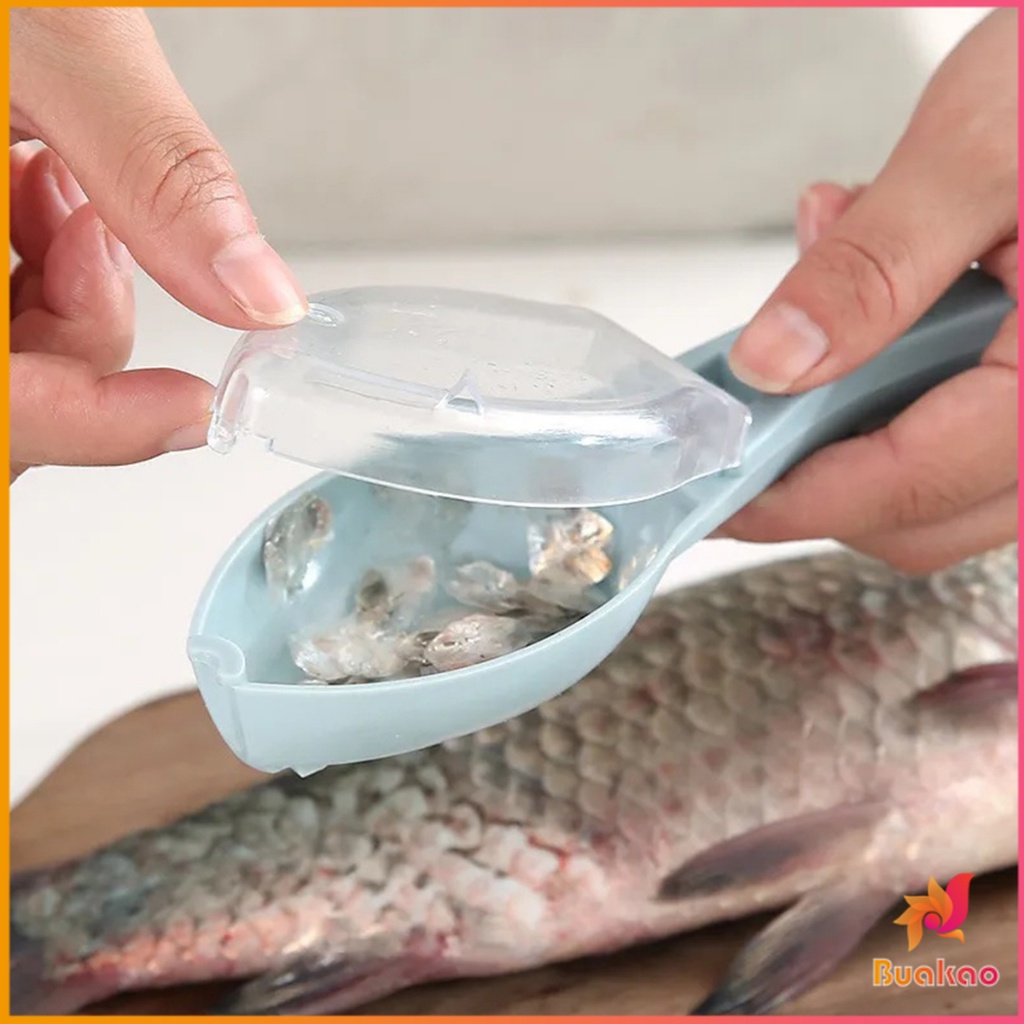 buakao-ที่ขูดถอดเกล็ดปลา-อุปกรณ์ครัว-มีสามสี-มีกล่องเก็บเกล็ดปลาไม่ให้เลอะ-fish-scale-scraper