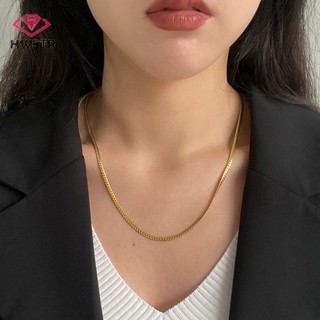 Hwetr สร้อยคอโซ่เหล็กไทเทเนียม สีทอง สไตล์คลาสสิก มินิมอล ของขวัญ สําหรับผู้ชาย ผู้หญิง