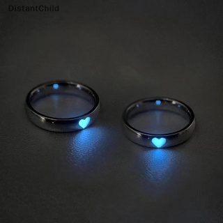 Dsth แหวนเรืองแสงในที่มืด รูปหัวใจ ปรับได้ สีเงิน สีชมพู สีฟ้า เครื่องประดับ สําหรับคู่รัก DSS