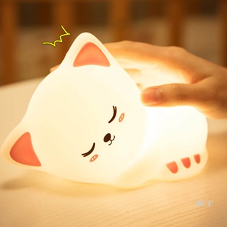 Bcf โคมไฟ LED ซิลิโคน ลายการ์ตูนแมว หลากสีสัน แบบพกพา สําหรับห้องนอนเด็ก