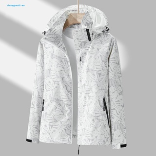 [Zhongguodi] เสื้อแจ็กเก็ต มีฮู้ด พิมพ์ลายใบไม้ กันน้ํา เหมาะกับฤดูใบไม้ร่วง และฤดูใบไม้ผลิ สําหรับผู้หญิง