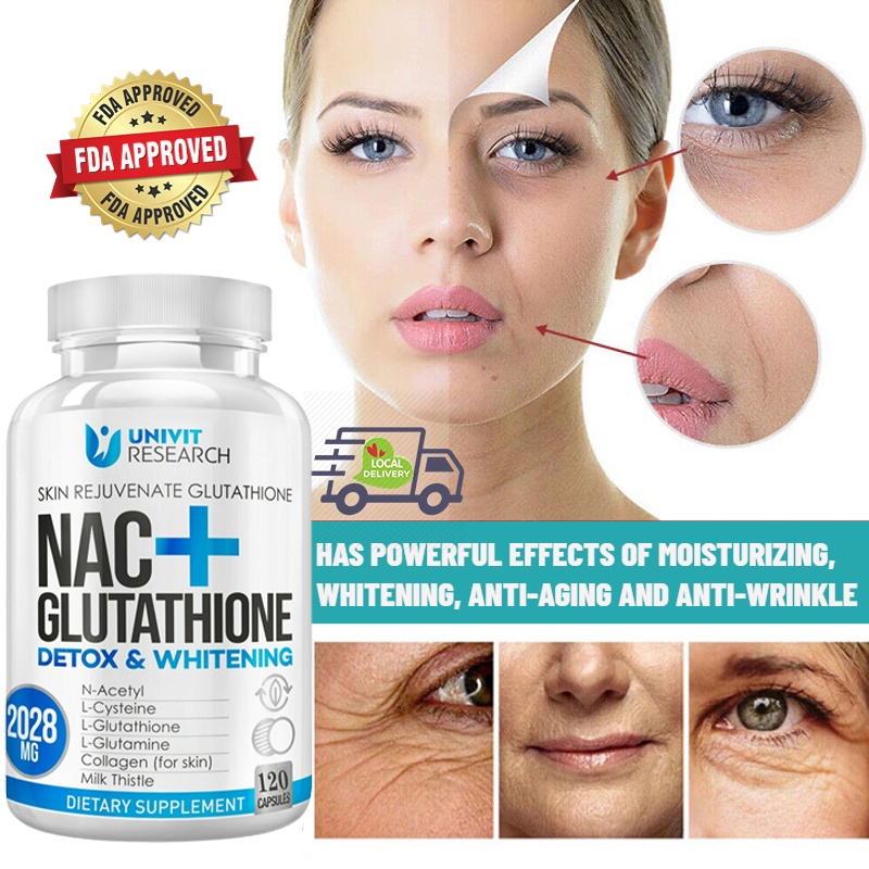 nac+ glutathione 2028 mg Nac + แคปซูลกลูต้าเข้มข้น สูตร ช่วยให้ผิวกระจ่างใสขึ้น แข็งแรงขึ้น BPC Size:36 Pack Blood level of reduced