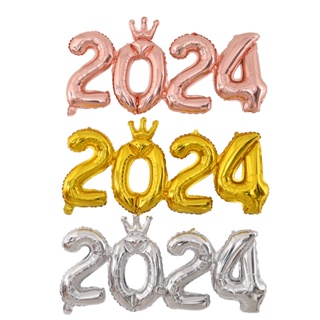 ลูกโป่งฟอยล์ตัวเลข สีโรสโกลด์ สีเงิน สําหรับตกแต่งปาร์ตี้คริสต์มาส ปีใหม่ 2024