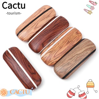 Cactu กล่องแว่นตา ผู้ชาย ผู้หญิง ลายไม้ หนัง PU ป้องกันแว่นตา