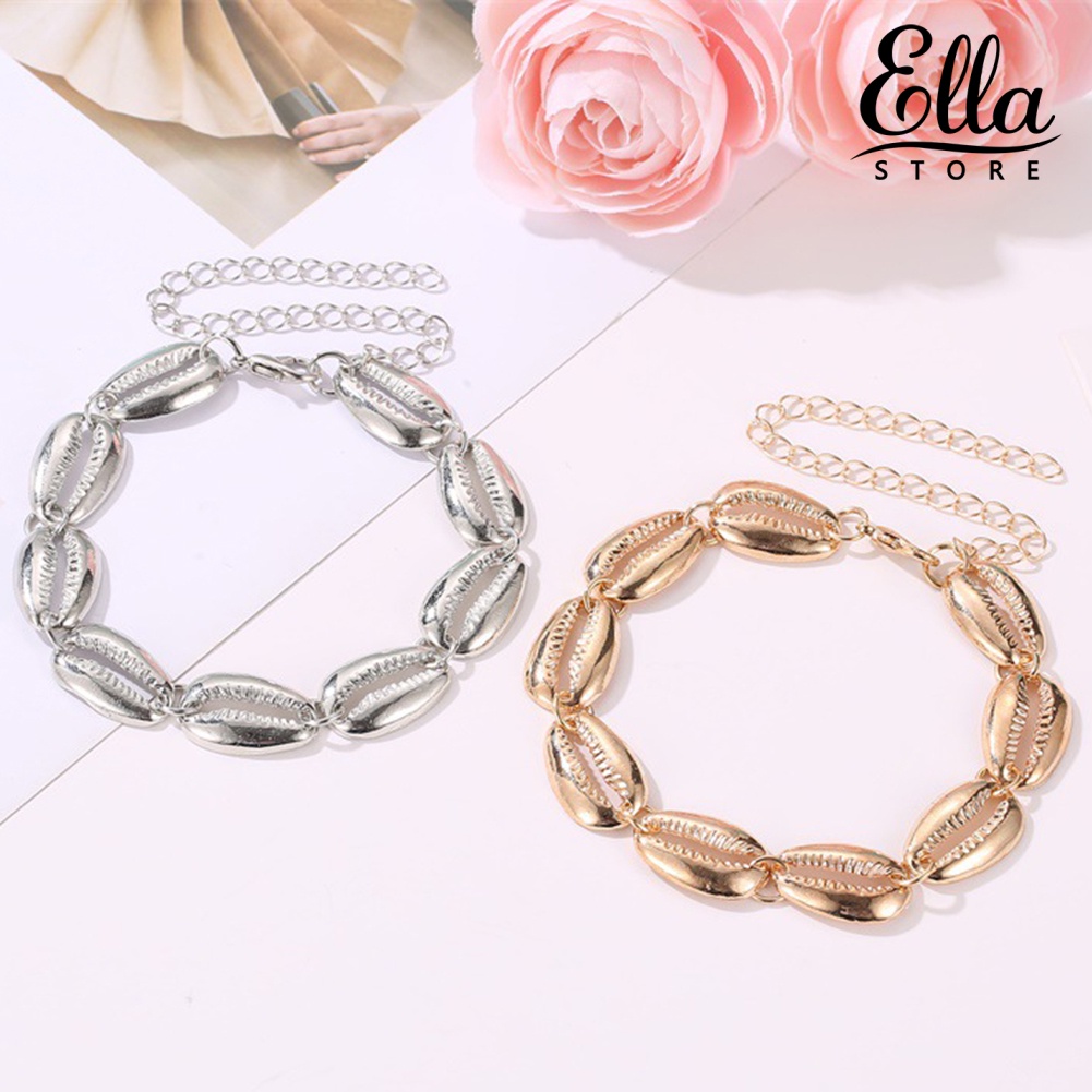 ellastore123-สร้อยข้อเท้าโซ่-รูปเปลือกหอย-เหมาะกับเดินชายหาด-แฟชั่นฤดูร้อน-สําหรับผู้หญิง