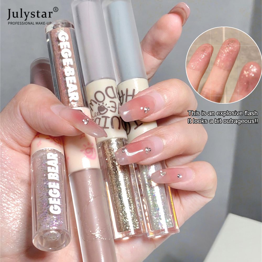 julystar-gege-bear-อายแชโดว์แบบน้ำปลายคู่พร้อมกลิตเตอร์ละเอียดและชิมเมอร์เนื้อแมตต์