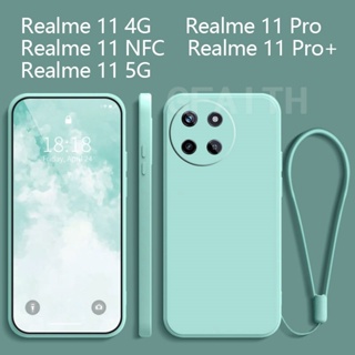 พร้อมส่ง เคสโทรศัพท์มือถือ ซิลิโคนนิ่ม TPU กันกระแทก พร้อมสายคล้องมือ สีพื้น เรียบง่าย สําหรับ Realme 11 NFC 11 Pro 11 Pro+ 4G 5G 2023 Realme11Pro REALME11