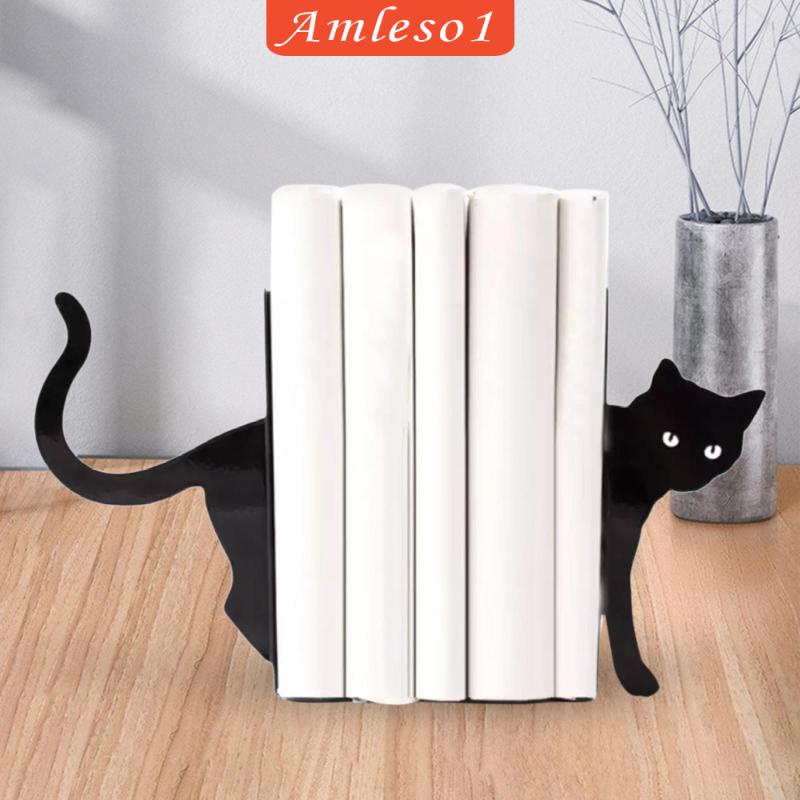 amleso1-ที่กั้นหนังสือ-รูปแมว-โลหะ-สีดํา-สําหรับวางหนังสือ-ของขวัญคนรักแมว