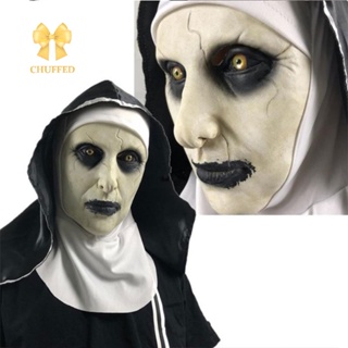 Chuffed&gt; หน้ากากยาง รูป The Horror Scary Nun พร้อมผ้าพันคอ สําหรับแต่งคอสเพลย์ฮาโลวีน