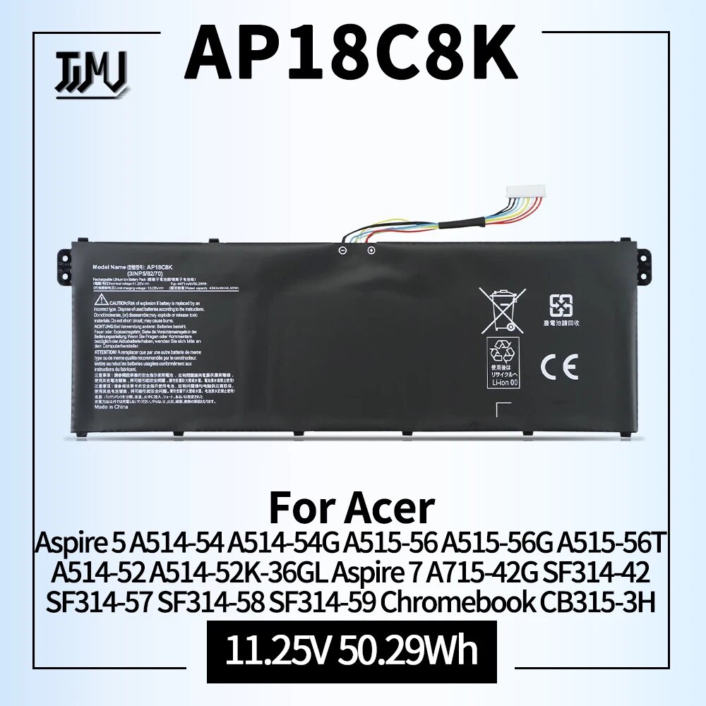 Batería AP18C8K Para Portátil Acer - 50.29Wh, 11.25V, Compatible Con Aspire, Swift, TravelMate