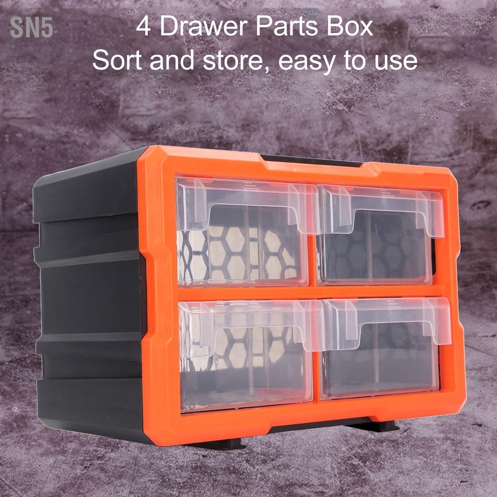 SN5 กล่องอะไหล่ 4 ลิ้นชักติดผนัง ตู้เก็บพลาสติกพีวีซีสำหรับชิ้นส่วน