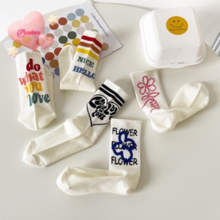 Purelove&gt; ถุงเท้ากีฬา ผ้าฝ้าย พิมพ์ลายตัวอักษร สีขาว แฟชั่นฤดูใบไม้ร่วง สําหรับผู้หญิง