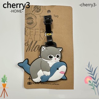 Cherry3 ป้ายแท็กซิลิกาเจล รูปแมวฉลามน่ารัก แบบพกพา อุปกรณ์เสริม สําหรับติดกระเป๋าเดินทาง