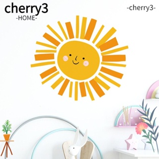 Cherry3 สติกเกอร์ PVC ลายดวงอาทิตย์ สีเหลือง ขนาดใหญ่ ลอกออกได้ สําหรับติดตกแต่งผนังห้องนอนเด็ก
