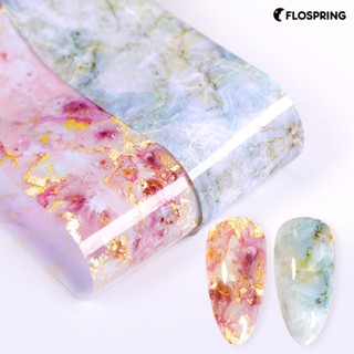 Flospring สติกเกอร์ฟอยล์ ลายหินอ่อน สีชมพู สีฟ้า สําหรับตกแต่งเล็บ