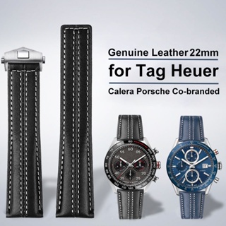 สายนาฬิกาข้อมือ สายหนังวัวแท้ 22 มม. สําหรับ Tag Heuer Calera Porsche Co-branded Watch Band for Monaco Series Belt Bracelet Stainless Steel Buckle Mens Wristband