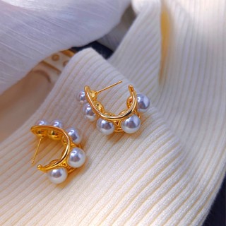 S925 Silver needle French vintage metal pearl earrings female Korean minority design simple temperament earrings for female earrings