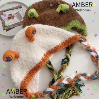 Amber หมวกถัก ผ้าขนสัตว์ หูหอยทาก น่ารัก อบอุ่น เหมาะกับฤดูใบไม้ร่วง