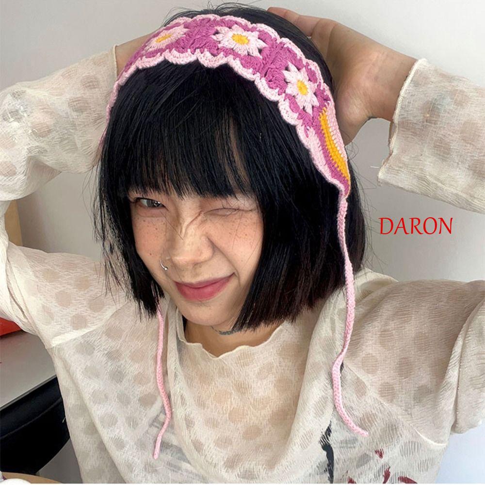 daron-ที่คาดผม-ผ้าโพกหัว-ผ้าถักโครเชต์-แบบยืดหยุ่น-น่ารัก-สไตล์โบฮีเมียน-สําหรับผู้หญิง