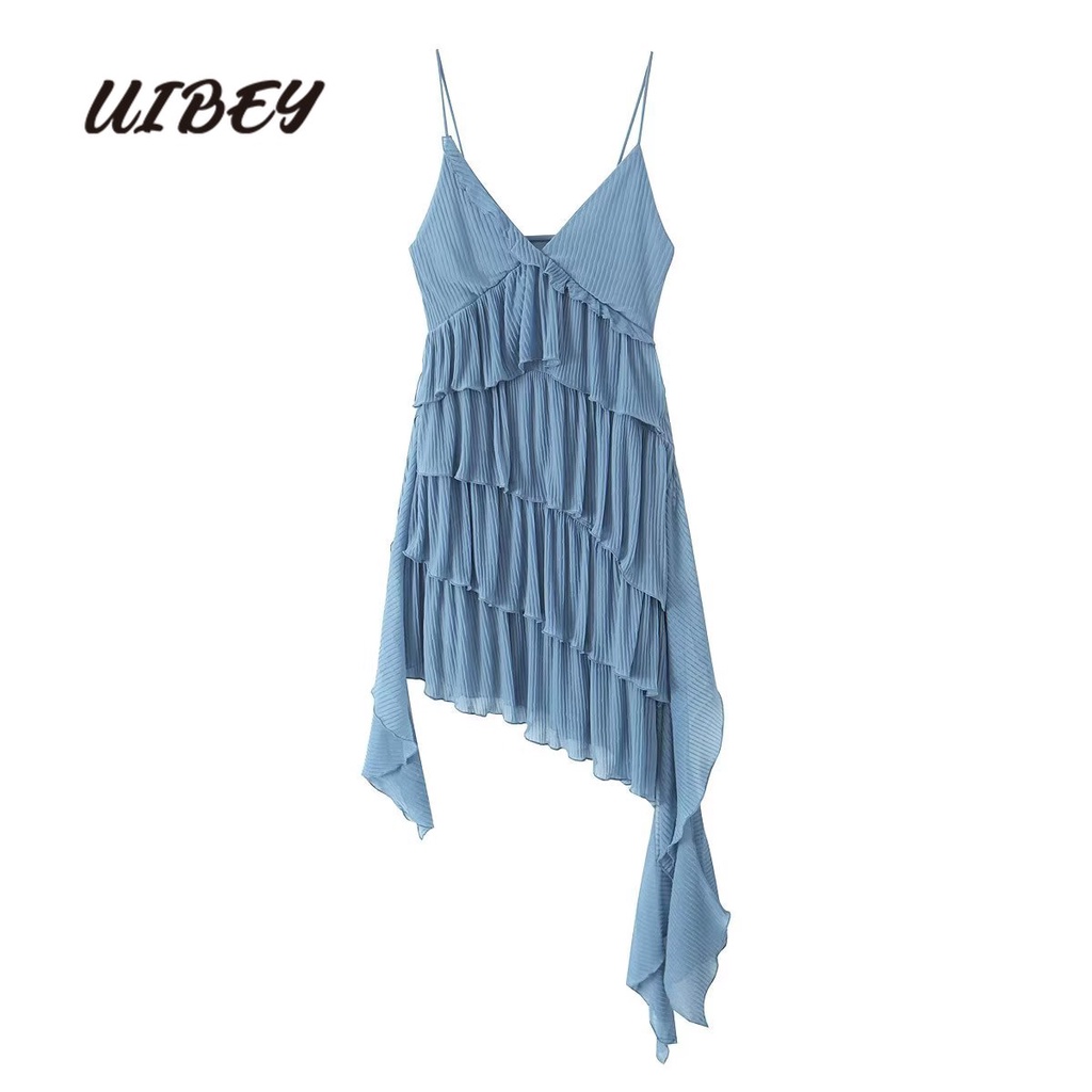 uibey-ชุดเดรสแฟชั่น-จับจีบ-สีฟ้า-8994