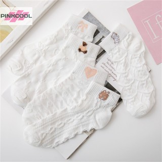 Pinkcool ใหม่ ถุงเท้าข้อสั้น ลายหมีน่ารัก สีขาว สไตล์ญี่ปุ่น ฮาราจูกุ เหมาะกับฤดูใบไม้ผลิ และฤดูร้อน สําหรับผู้หญิง ขายดี