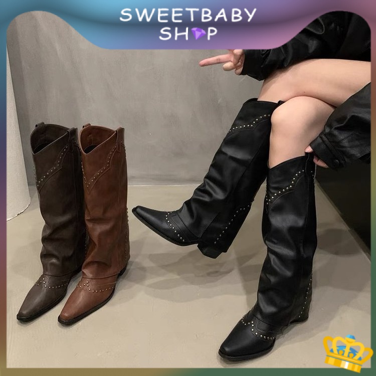 sweetbaby-ส่งเร็ว-รองเท้าบูท-แต่งจับจีบ-แฟชั่นฤดูร้อน-2023