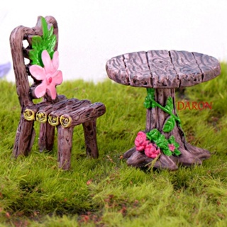 Daron ชุดโต๊ะ เก้าอี้ มอส ไม้อวบน้ํา เรซิน ขนาดเล็ก อุปกรณ์เสริม สําหรับตกแต่งบ้านตุ๊กตา สวน