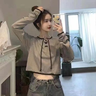 เสื้อคอกลม แขนยาว ผ้าถัก เอวสูง เข้ากับทุกการแต่งกาย สําหรับผู้หญิง LLOX