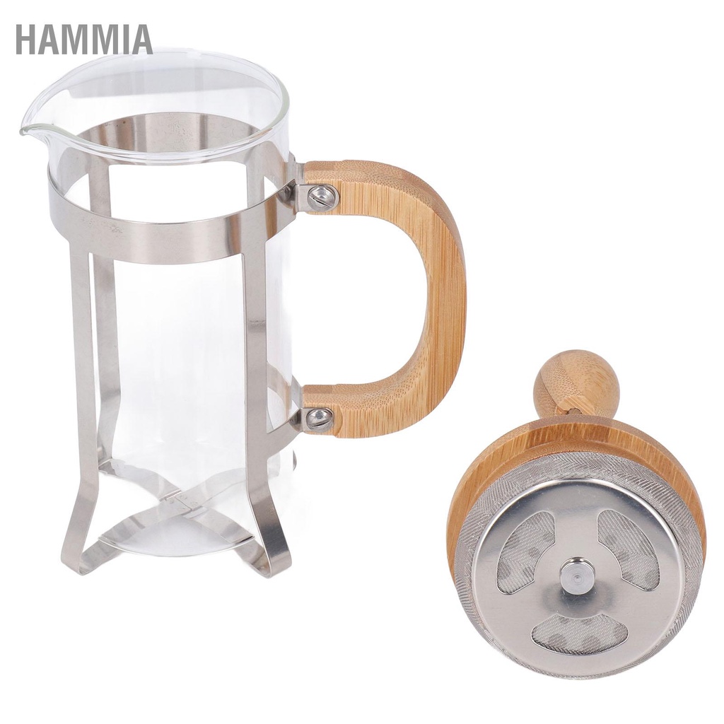 hammia-หม้อกดฝรั่งเศสทนความร้อนเครื่องชงชากดฝรั่งเศสพร้อมตัวกรองสแตนเลสและที่จับไม้ไผ่สำหรับบ้าน