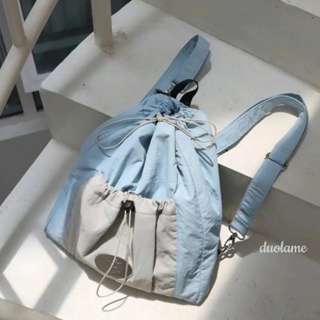 กระเป๋าเป้สะพายหลัง กระเป๋านักเรียน แบบผูกเชือก ลําลอง สีฟ้า สไตล์เกาหลี สําหรับผู้หญิง