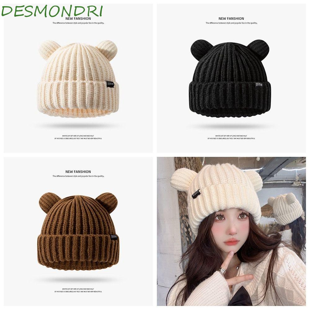desmondri-หมวกบีนนี่-ผ้าวูลถัก-แต่งหูแมว-ลายหูหมี-และหัวกะโหลก-ให้ความอบอุ่น-เข้าได้กับทุกชุด