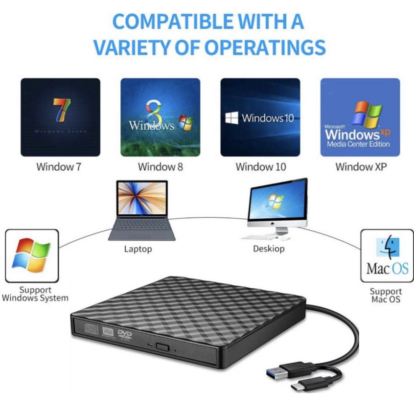 USB 3.0 External CD/DVD ROM Player Optical Drive DVD RW Burner Reader ...