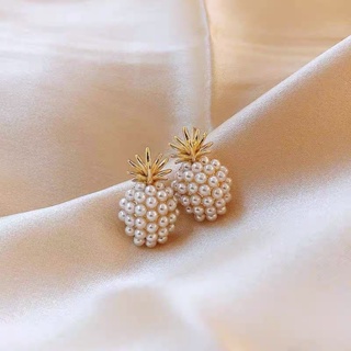 S925 silver needle Korean version small fragrant wind pearl pineapple earrings compact simple fresh cold wind earrings female