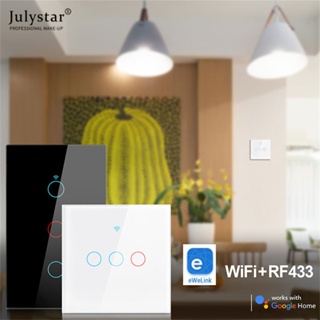 JULYSTAR สวิตช์ Wifi อัจฉริยะ - Easymicrolink, มาตรฐานยุโรปและอังกฤษ 86-type, Zero Fire และ Single Fire เวอร์ชันสากล, ตัวจับเวลาแอพ, แผงเสียง