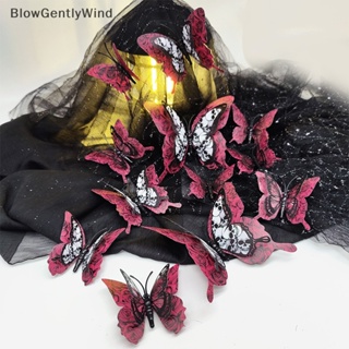 Blowgentlywind สติกเกอร์ ลายโครงกระดูก ผีเสื้อ ค้างคาว 3D สําหรับติดตกแต่งผนังบ้านผีสิง ปาร์ตี้ฮาโลวีน 12 ชิ้น BGW