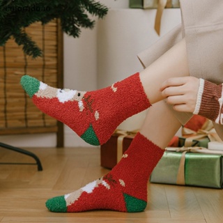 Crd ใหม่ ถุงเท้า ผ้าฟลีซ แบบหนา ลายการ์ตูนกวาง คริสต์มาส กันลื่น ให้ความอบอุ่น สําหรับผู้หญิง ZXH