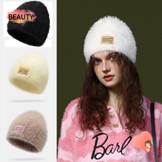 Beauty หมวกบีนนี่ ผ้ากํามะหยี่ขนนิ่ม แบบหนา กันลม กันหู ให้ความอบอุ่น แฟชั่นฤดูหนาว สําหรับผู้หญิง
