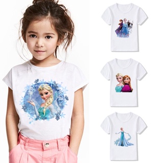 ใหม่ เสื้อยืดแขนสั้น พิมพ์ลาย Frozen Elsa Anna Princess แฟชั่นฤดูร้อน สําหรับเด็กผู้หญิง และเด็กผู้ชาย HKP5493