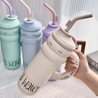 【 พร้อมส่ง 】กระติกน้ําร้อน แก้วกาแฟ สเตนเลส มีฉนวนกันความร้อน ขนาดใหญ่ 1300 มล. พร้อมที่จับ และหลอดดูด สําหรับเดินทาง