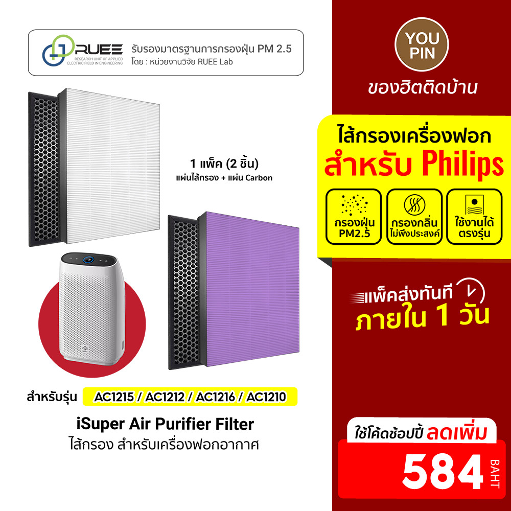 [ลดเหลือ 584] iSuper ไส้กรอง สำหรับ Philips รุ่น AC1215/AC1212/AC1216 ...