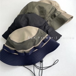 หมวกบังแดด เชือกกันลม สีคอนทราสต์ สไตล์ญี่ปุ่น สําหรับผู้หญิง ชาวประมง