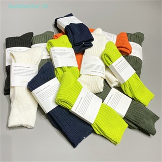 Buildvictor ถุงเท้าผ้าฝ้าย แบบหนา สีพื้น สไตล์สตรีท สําหรับผู้ชาย