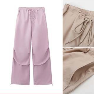 Zara 23 กางเกงจ็อกกิ้ง เอวสูง เอวยางยืด ทรงหลวม สไตล์ยุโรป อเมริกัน แฟชั่นฤดูร้อน