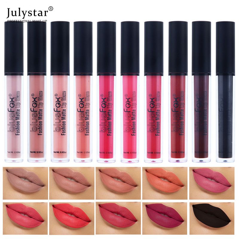 julystar-bluefox-ยอดนิยมลิปสติกของแท้ร้อนขาย-liquid-lip-gloss-matte-velvet-lip-glaze-non-stick-cup-ไม่ง่ายที่จะตกปิด