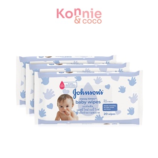 [แพ็คสาม] Johnsons Baby Messy Times Baby Wipes [20 Wipes x 3pcs] จอห์นสัน ผ้าเช็ดทำความสะอาดผิวหน้าและมือลูกน้อย.