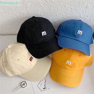 Fishstick1 หมวกเบสบอลปักลายตัวอักษร M สไตล์เกาหลีสําหรับผู้หญิงและผู้ชาย